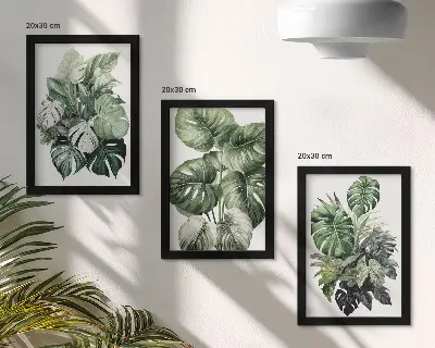 Aquarell-Bilderset mit Rahmen mit Motiven grüner tropischer Pflanzen