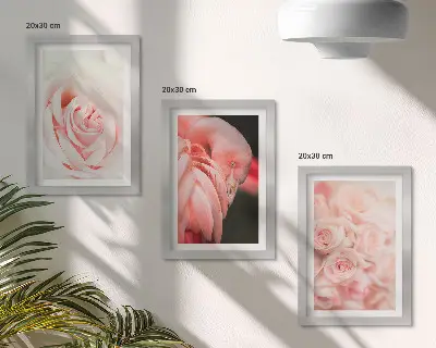 Bilderwand in Pastellrosa und Flamingotönen