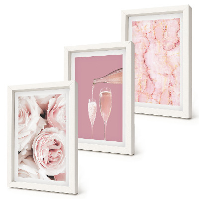 Bilderset mit rahmen Champagnerfarbene Rosen und ein pastellfarbener Marmorhintergrund