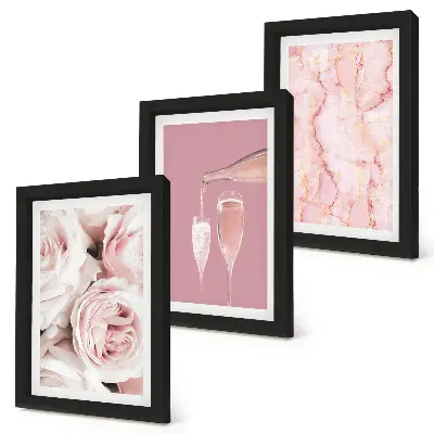 Bilderset mit Rahmen champagnerfarbene Rosen auf einem pastellfarbenen Marmorhintergrund