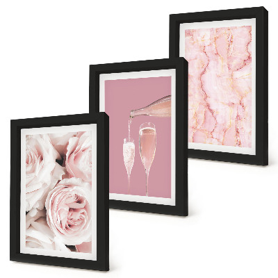 Bilderset mit rahmen Champagnerfarbene Rosen und ein pastellfarbener Marmorhintergrund