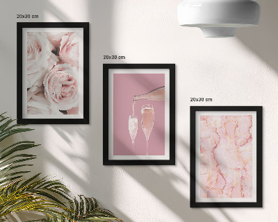 Bilderset mit rahmen Champagnerfarbene Rosen und ein pastellfarbener Marmorhintergrund