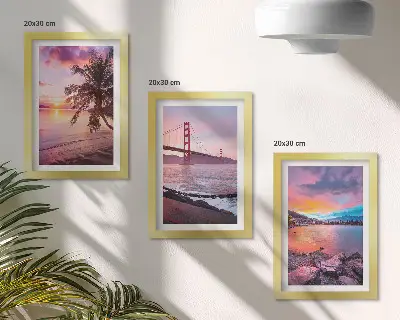 Fotowand mit Sonnenuntergängen über der Brücke und der Wasserlandschaft