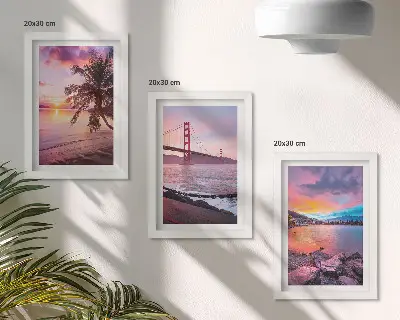 Fotowand mit Sonnenuntergängen über der Brücke und der Wasserlandschaft
