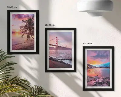 Fotowand mit Sonnenuntergängen über der Brücke und der Wasserlandschaft