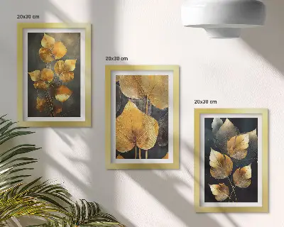 Bilderset mit Blättern in Gelbtönen auf dunklem Hintergrund