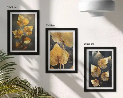 Bilderset mit Blättern in Gelbtönen auf dunklem Hintergrund