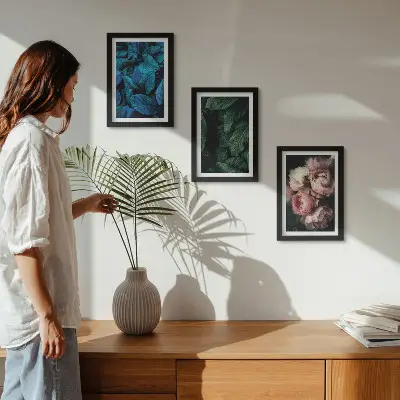 Blätter und Blüten bilderset mit rahmen in verschiedenen farben