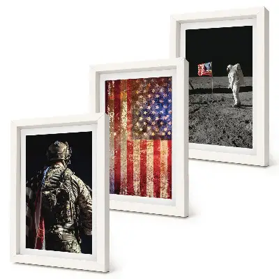 Bilderwand mit amerikanischen Nationalsymbolen und der USA-Flagge