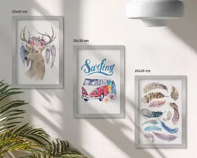 Bilderset mit Rahmen Hirschmotiv mit Geweih, Blumen und Federn für den Lieferwagen