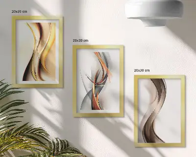 Bilderwand mit Wellenmotiv in Gelb-, Grau- und Brauntönen