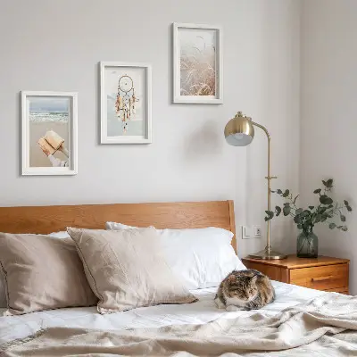 Bilderwand friedliche Landschaften mit zarten Sommeransichten im Boho-Stil