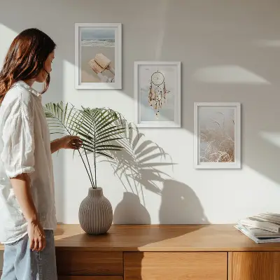 Bilderwand friedliche Landschaften mit zarten Sommeransichten im Boho-Stil
