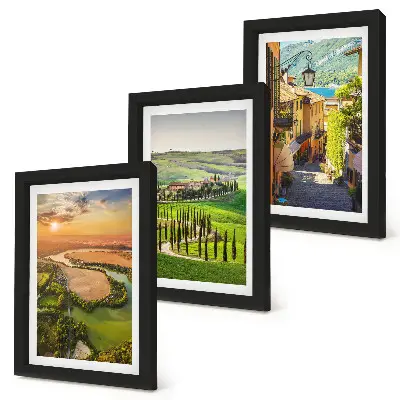 Fototapete italienische Landschaft mit Fluss, Hügeln und Stadtgasse