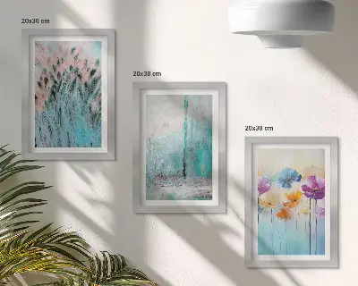 Fotowand mit Blumen vor einem Hintergrund aus Pastellfarben und zarten Mustern