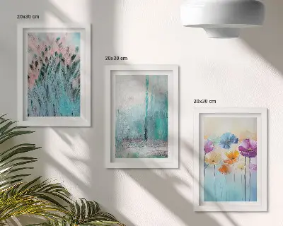 Fotowand mit Blumen vor einem Hintergrund aus Pastellfarben und zarten Mustern