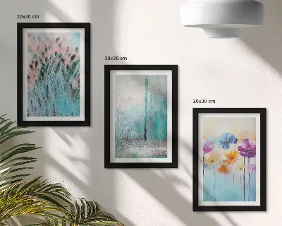 Fotowand mit Blumen vor einem Hintergrund aus Pastellfarben und zarten Mustern