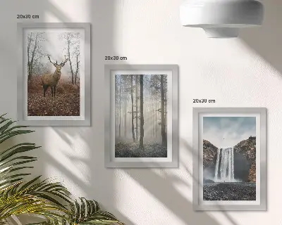 Bilderwand mit Waldlandschaften, wilder Natur und Hirschen