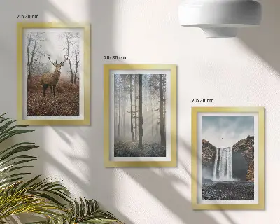 Bilderwand mit Waldlandschaften, wilder Natur und Hirschen