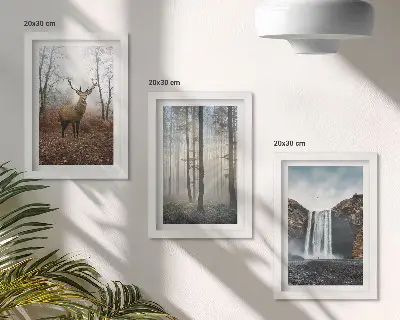 Bilderwand mit Waldlandschaften, wilder Natur und Hirschen