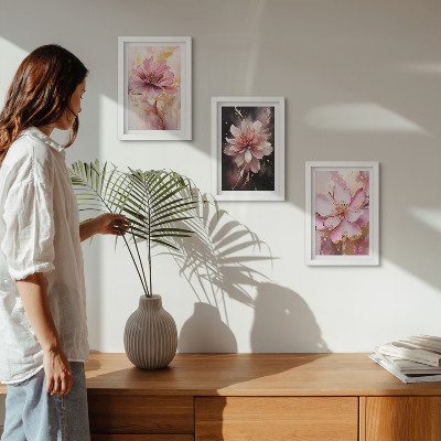 Bilderset mit rahmen Blumenarrangements in Rosa- und Weißtönen