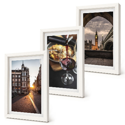 Bilderwand Eine Bilderserie mit einer Stadt, Essen und einer Ansicht von London