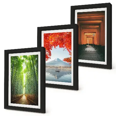 Bilderwand mit Bambuswäldern und Torii-Wegen am Berg Fuji in Japan