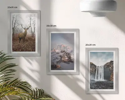 Fotowand mit natürlichen Wildnislandschaften, Bergen, Hirschen und Wasserfällen