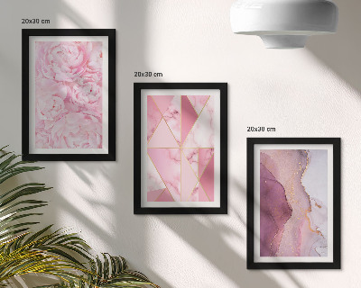 Bilderset mit rahmen Rosa Pfingstrosenblüten, geometrische Muster