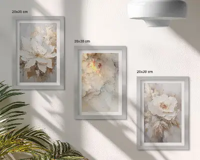 Blumen auf hellem Hintergrund mit abstrakten Mustern bilderset mit rahmen
