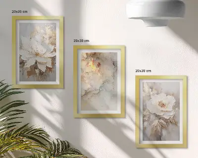 Blumen auf hellem Hintergrund mit abstrakten Mustern bilderset mit rahmen