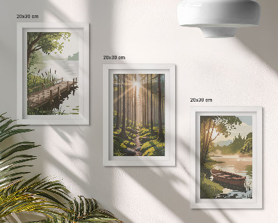 Bilderwand Friedliche Wald- und Seelandschaften mit einem Boot