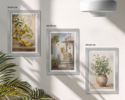 Fotowand Zitronen in einer Vase und Pflanzen in weißer Architektur