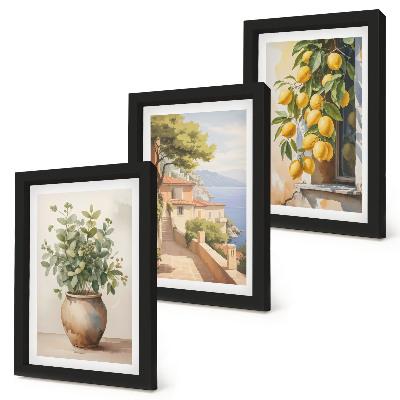 Bilderwand Blumen in einer Vase mit Meerblick und Zitronen