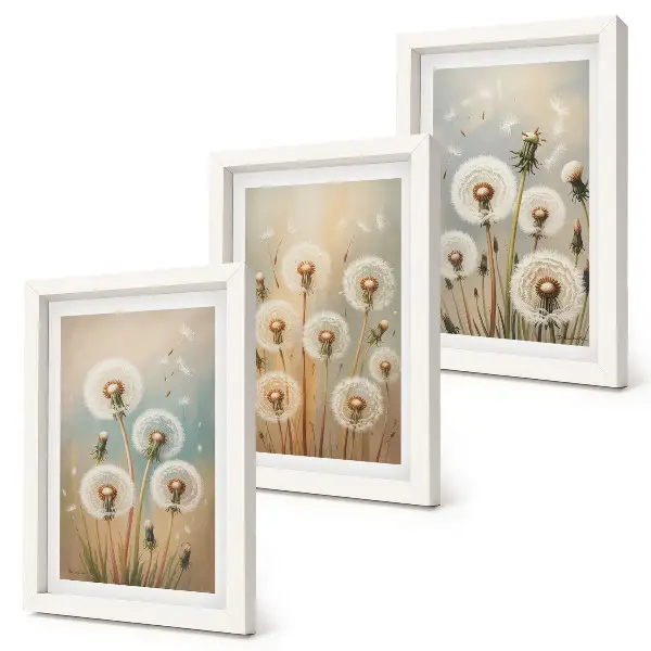 Bilderwand Löwenzahnblüten vor einem Hintergrund in Pastellfarben