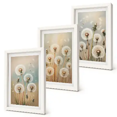 Bilderwand Löwenzahnblüten vor einem Hintergrund in Pastellfarben