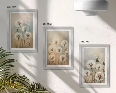 Bilderwand Löwenzahnblüten vor einem Hintergrund in Pastellfarben
