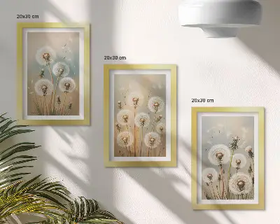 Bilderwand Löwenzahnblüten vor einem Hintergrund in Pastellfarben