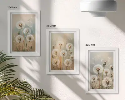 Bilderwand Löwenzahnblüten vor einem Hintergrund in Pastellfarben