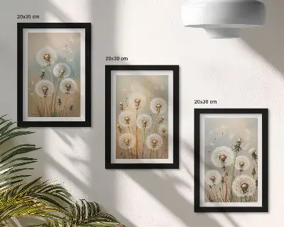 Bilderwand Löwenzahnblüten vor einem Hintergrund in Pastellfarben