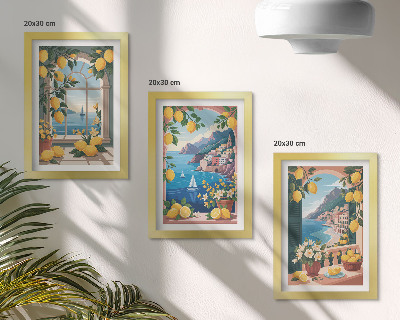Bilderwand Fenster mit Meerblick und italienischen Zitronen