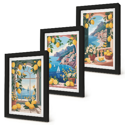 Bilderwand Fenster mit Meerblick und italienischen Zitronen