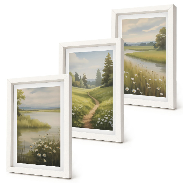 Bilderwand Frühlingslandschaft mit einem Flussweg und einer Blumenwiese