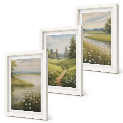 Bilderwand Frühlingslandschaft mit einem Flussweg und einer Blumenwiese