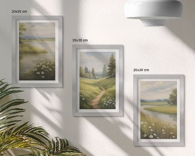 Bilderwand Frühlingslandschaft mit einem Flussweg und einer Blumenwiese