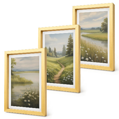 Bilderwand Frühlingslandschaft mit einem Flussweg und einer Blumenwiese