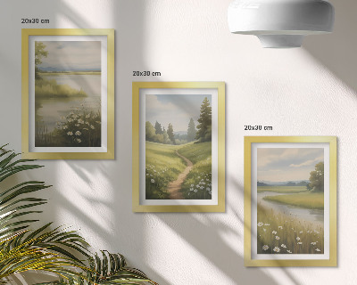 Bilderwand Frühlingslandschaft mit einem Flussweg und einer Blumenwiese
