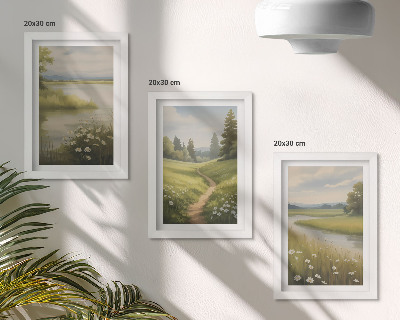 Bilderwand Frühlingslandschaft mit einem Flussweg und einer Blumenwiese