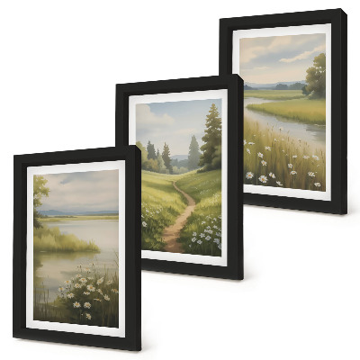 Bilderwand Frühlingslandschaft mit einem Flussweg und einer Blumenwiese