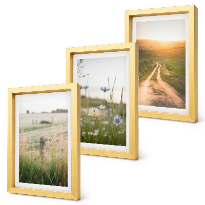 Bilderset mit rahmen Naturlandschaften mit Feldern und einem Weg in der Sonne